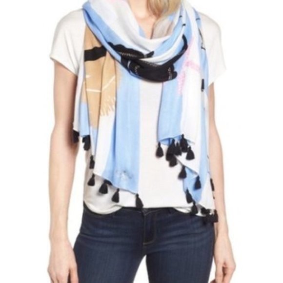 Kate Spade Beach Towel Themed Oblong Fashion Scarf with Tassels 80 x 30 NWT - Picture 3 of 10